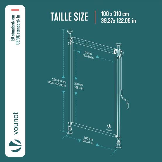 Store vertical sans percage extensible exterieur 100x310cm polyester anthracite - Image 3