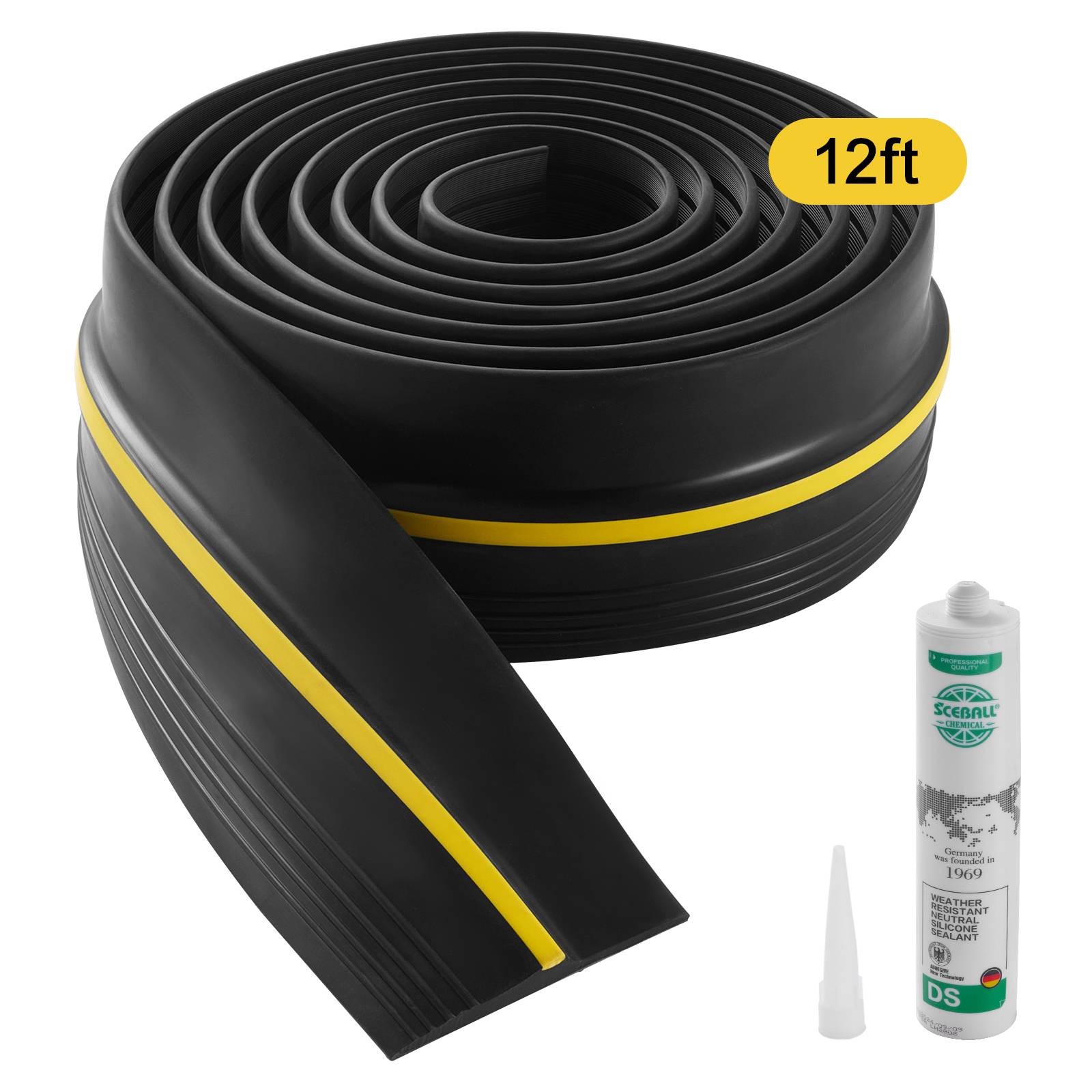 VEVOR Joint porte garage 3.6m, seuil universel, PVC épais, adhésif, noir. - Image 1