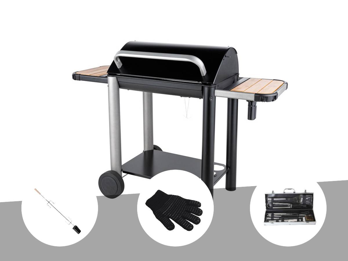 Somagic - Barbecue charbon Vulcano 3000 + Kit tournebroche + Gant de protection + Malette 8 accessoires inox - Somagic - Image 1
