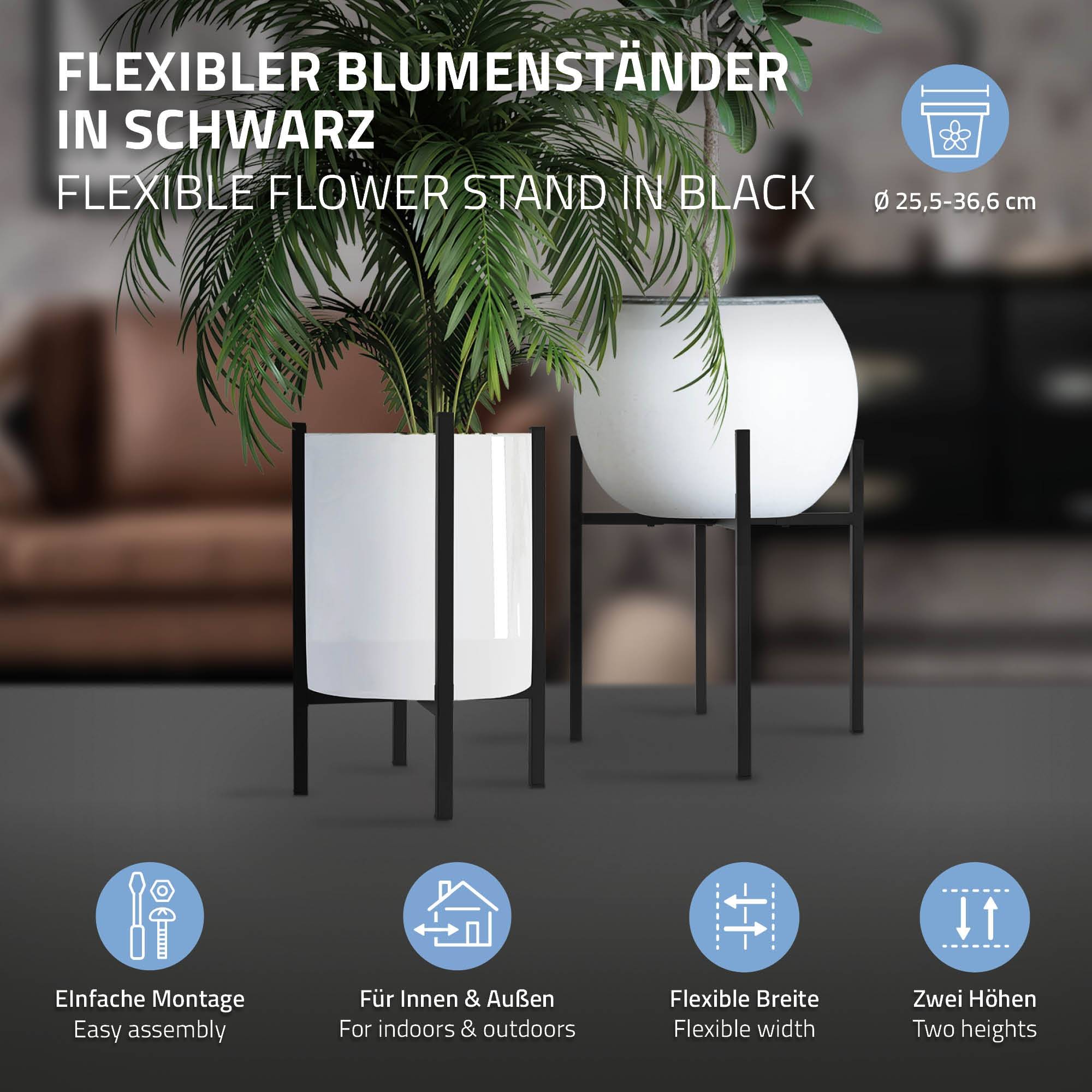 Ml-Design - 2x Porte-fleurs noir réglable support plante métal pot à fleurs style intemporel - Image 2