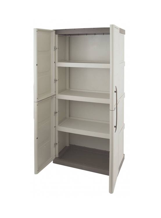 Dmora - Armoire d'extérieur Dbattistin, Armoire de balcon polyvalente, Armoire d'extérieur 2 portes, Beige et Marron, Finition Damier, 70x39h165 cm - Dmora - Image 4