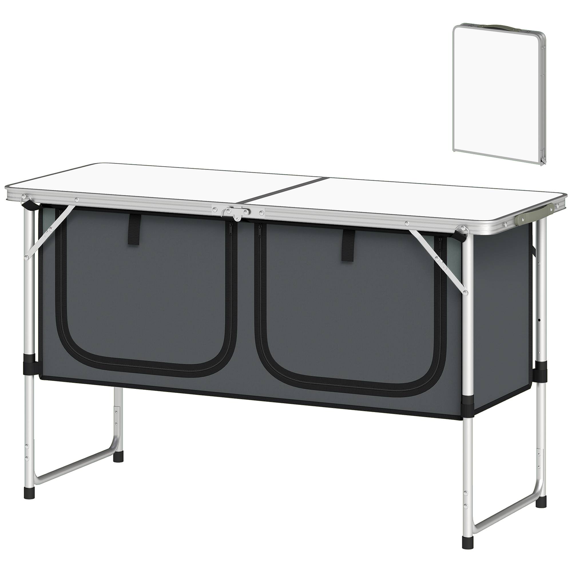 Meuble cuisine camping pliant aluminium MDF avec rangements grand plan de travail argent - ComfortXL Outdoor Living - Image 2