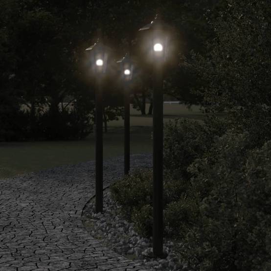 3 pcs Lampadaires de jardin - Lampadaires d'extérieur noir 120 cm acier inoxydable MP525 - Image 2