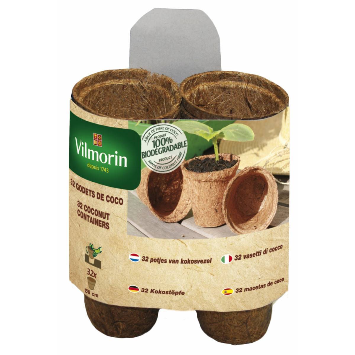 Vilmorin - 32 Godets Coco ronds diametre 6 cm