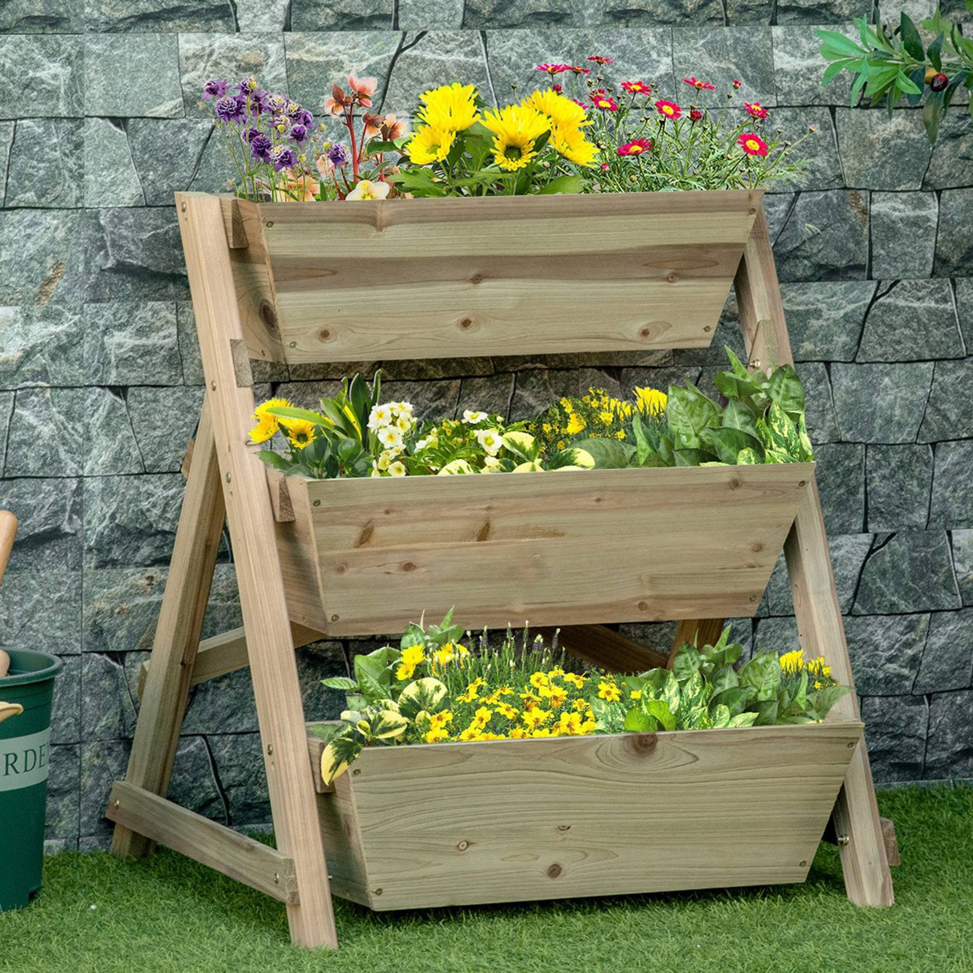 Carré potager sur pieds bois naturel 71 x 61 x 77 cm - PANGIVO - Image 3