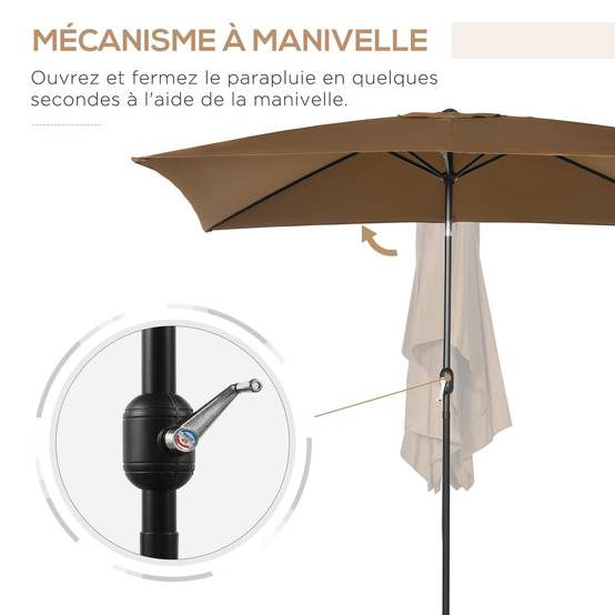 Outsunny - Parasol inclinable rectangulaire protection solaire - toile polyester 180 g/m² - 2,94L x 1,98l x 2,55H m - marron - Outsunny - Image 5