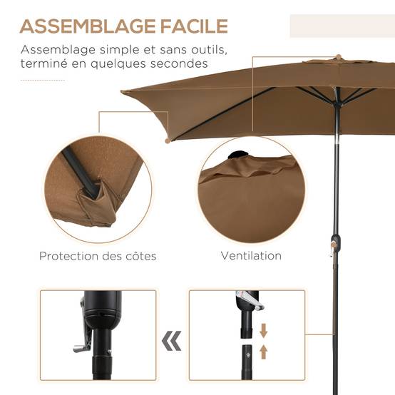 Outsunny - Parasol inclinable rectangulaire protection solaire - toile polyester 180 g/m² - 2,94L x 1,98l x 2,55H m - marron - Outsunny - Image 6