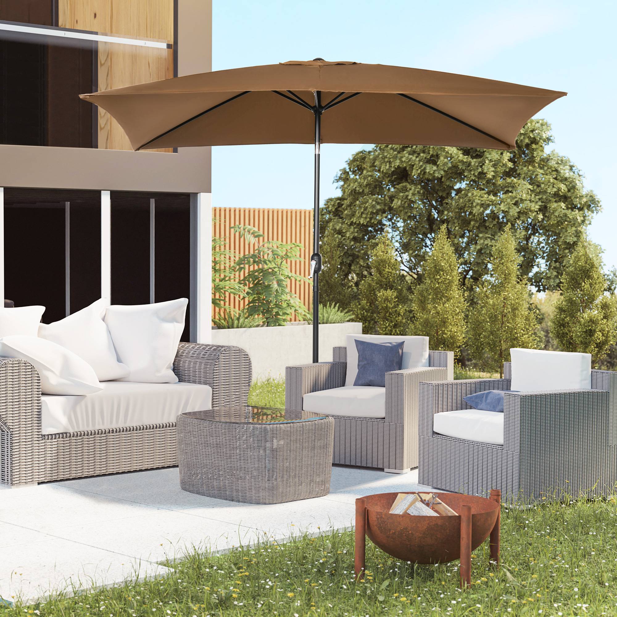 Outsunny - Parasol inclinable rectangulaire protection solaire - toile polyester 180 g/m² - 2,94L x 1,98l x 2,55H m - marron - Outsunny - Image 2