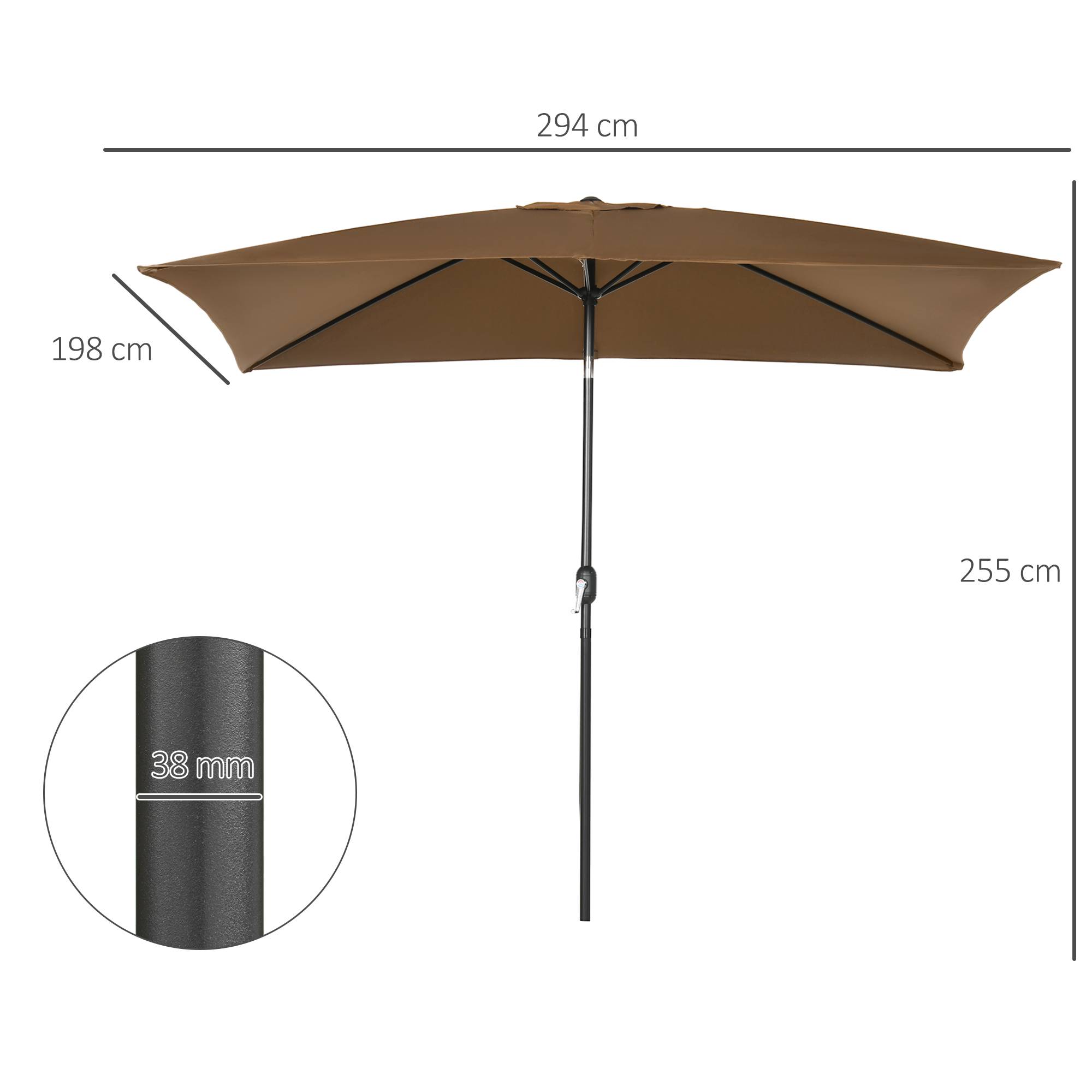 Outsunny - Parasol inclinable rectangulaire protection solaire - toile polyester 180 g/m² - 2,94L x 1,98l x 2,55H m - marron - Outsunny - Image 3