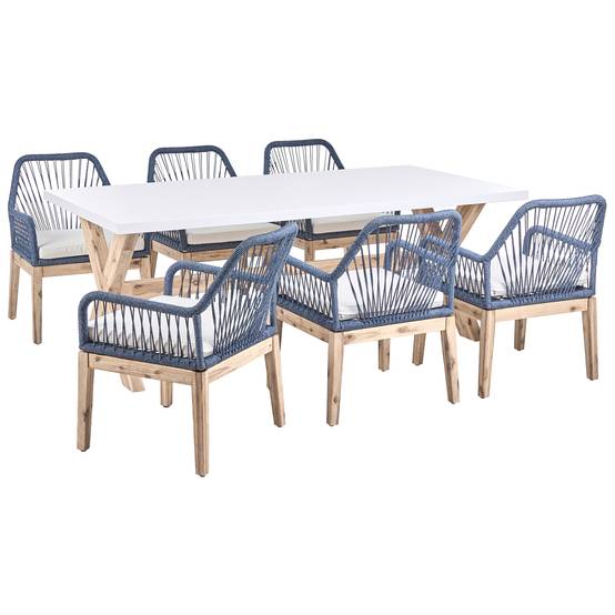 Beliani - Set de salle à manger, 6 Personnes Acacia Bleu marine OLBIA - Beliani - Image 1