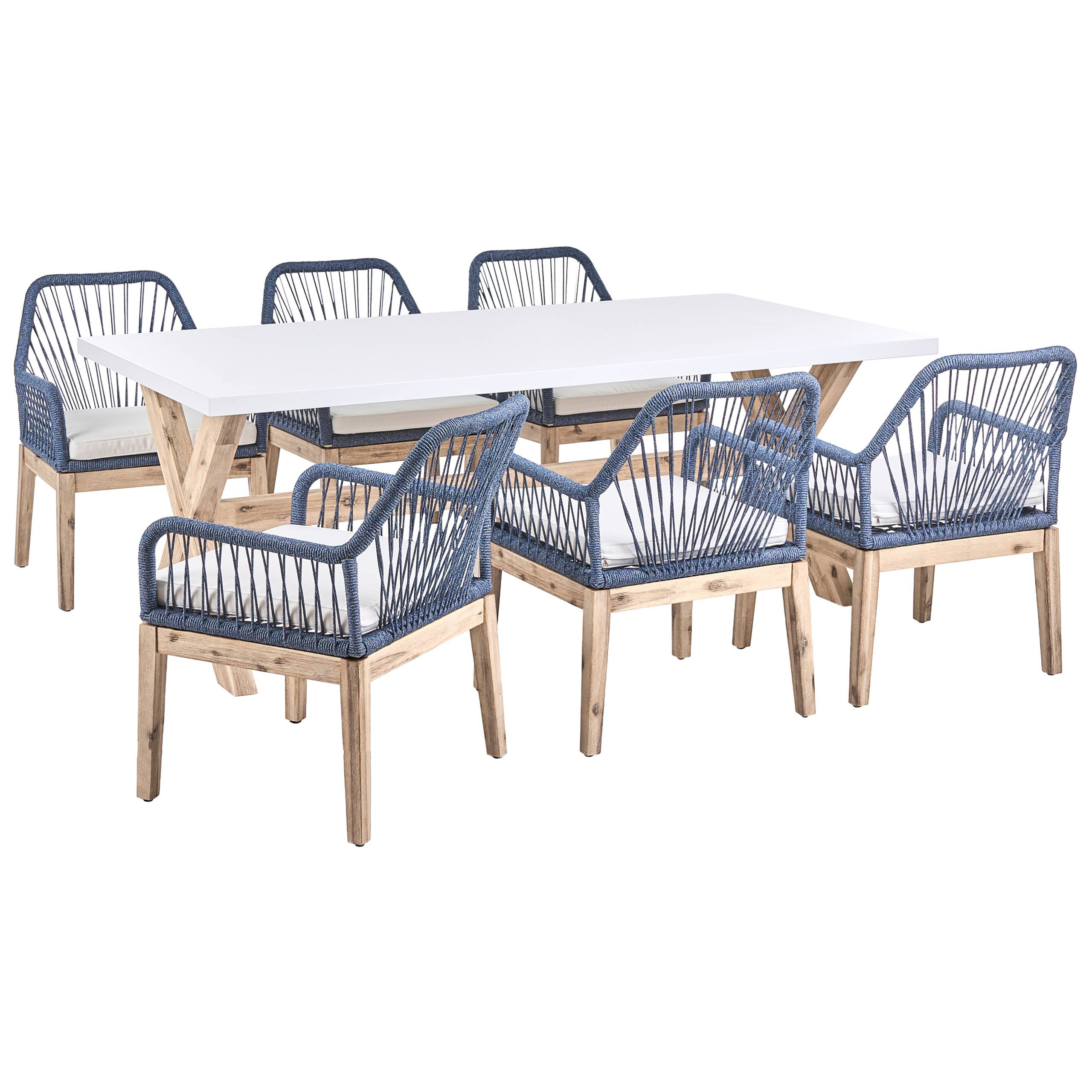 Beliani - Set de salle à manger, 6 Personnes Acacia Bleu marine OLBIA - Beliani - Image 1