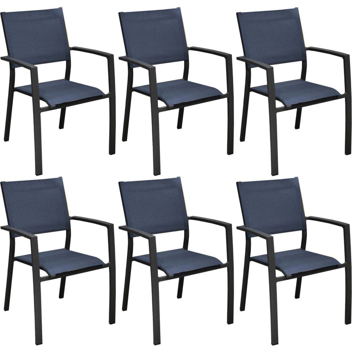 Proloisirs - Fauteuils de jardin aluminium et toile Games (Lot de 6) Graphite, bleu - Image 1