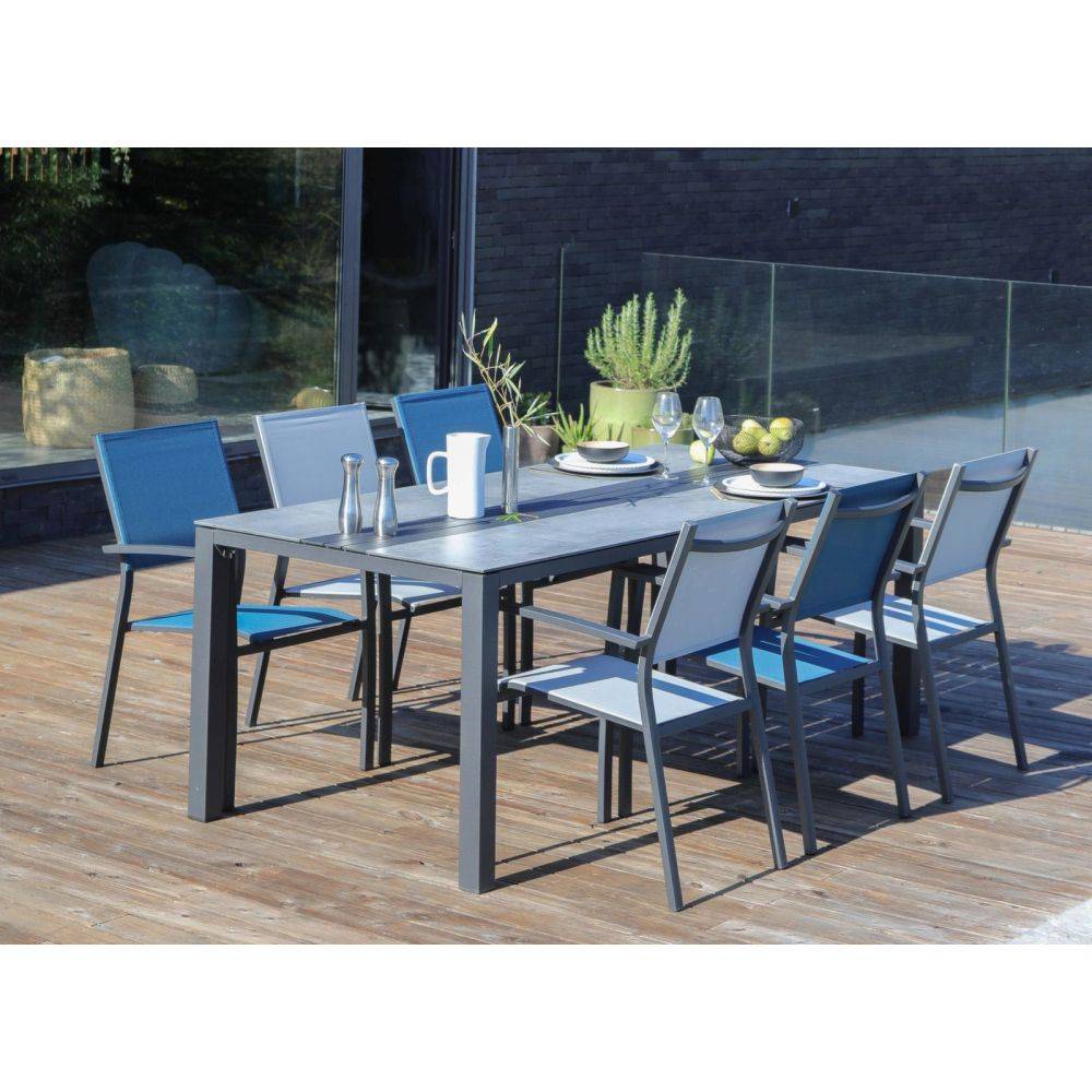 Proloisirs - Fauteuils de jardin aluminium et toile Games (Lot de 6) Graphite, bleu - Image 2