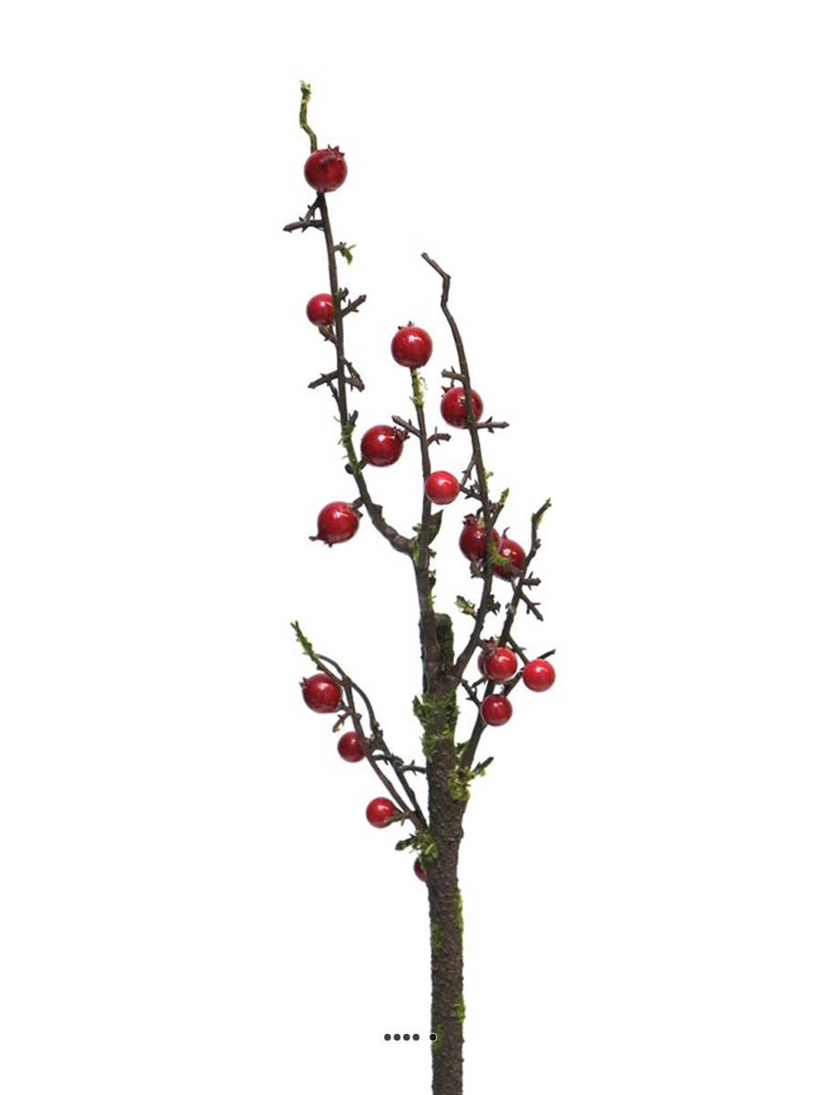 Artificielles - Branche de baies rouges artificielles H 50 cm avec mousse, superbe - Image 1