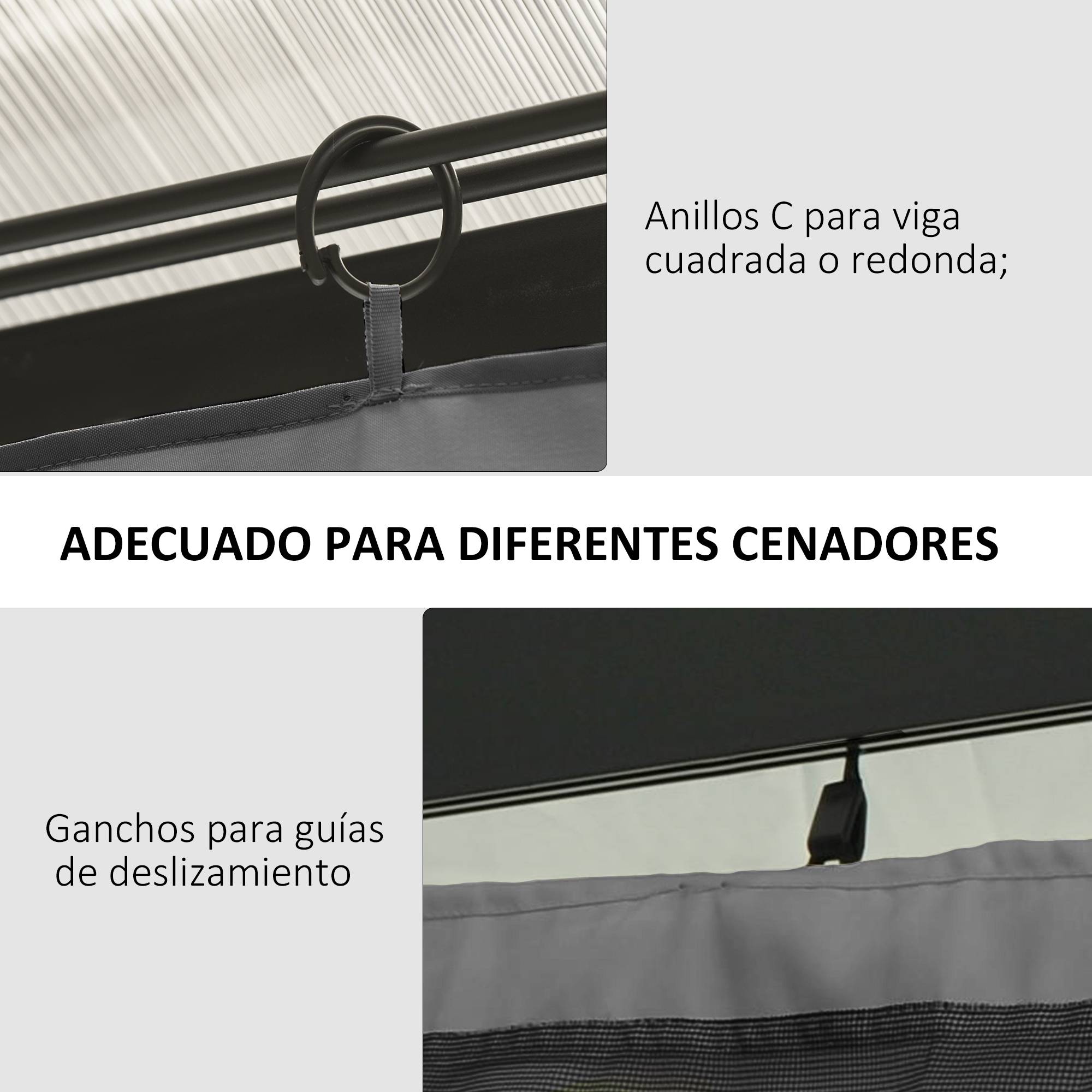 Kit 4 Parois Latérales pour Tonnelle 3x3m Polyester avec Zips et Crochets Intimité Gris Clair - ComfortXL Outdoor Living - Image 8