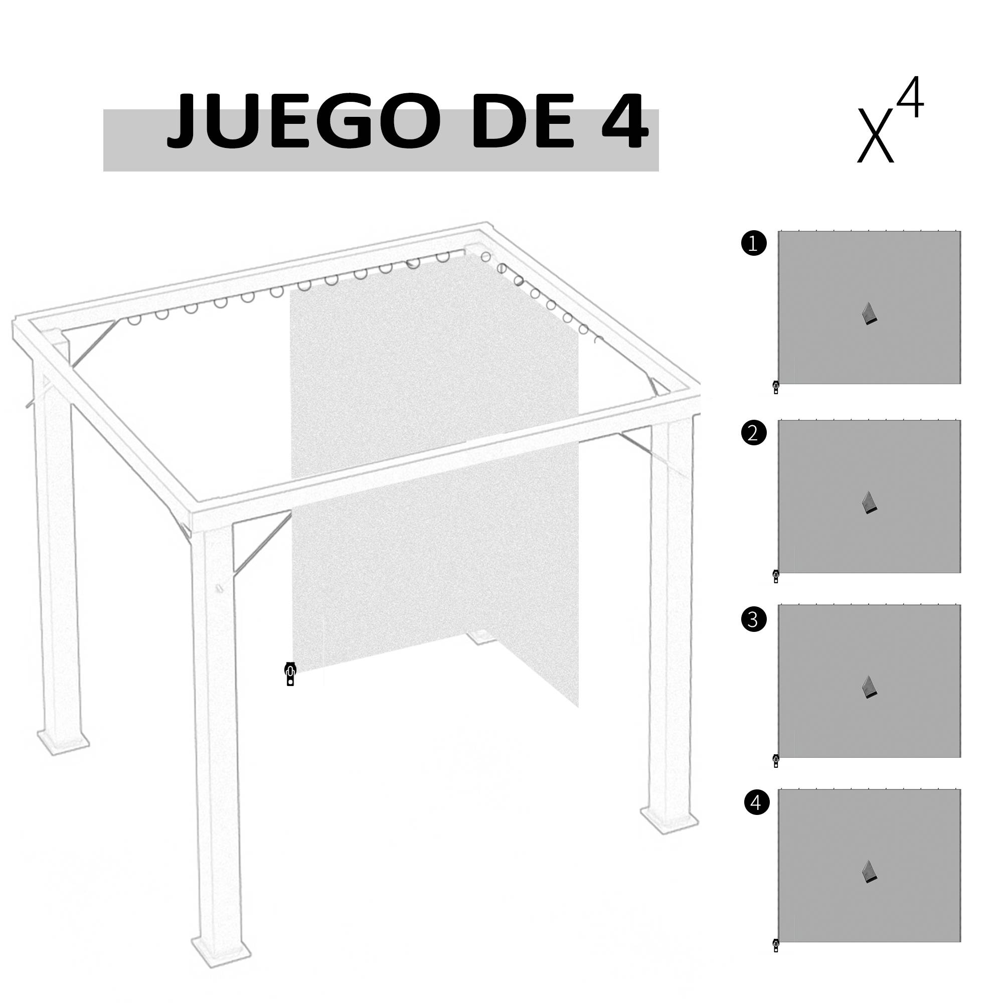 Kit 4 Parois Latérales pour Tonnelle 3x3m Polyester avec Zips et Crochets Intimité Gris Clair - ComfortXL Outdoor Living - Image 6