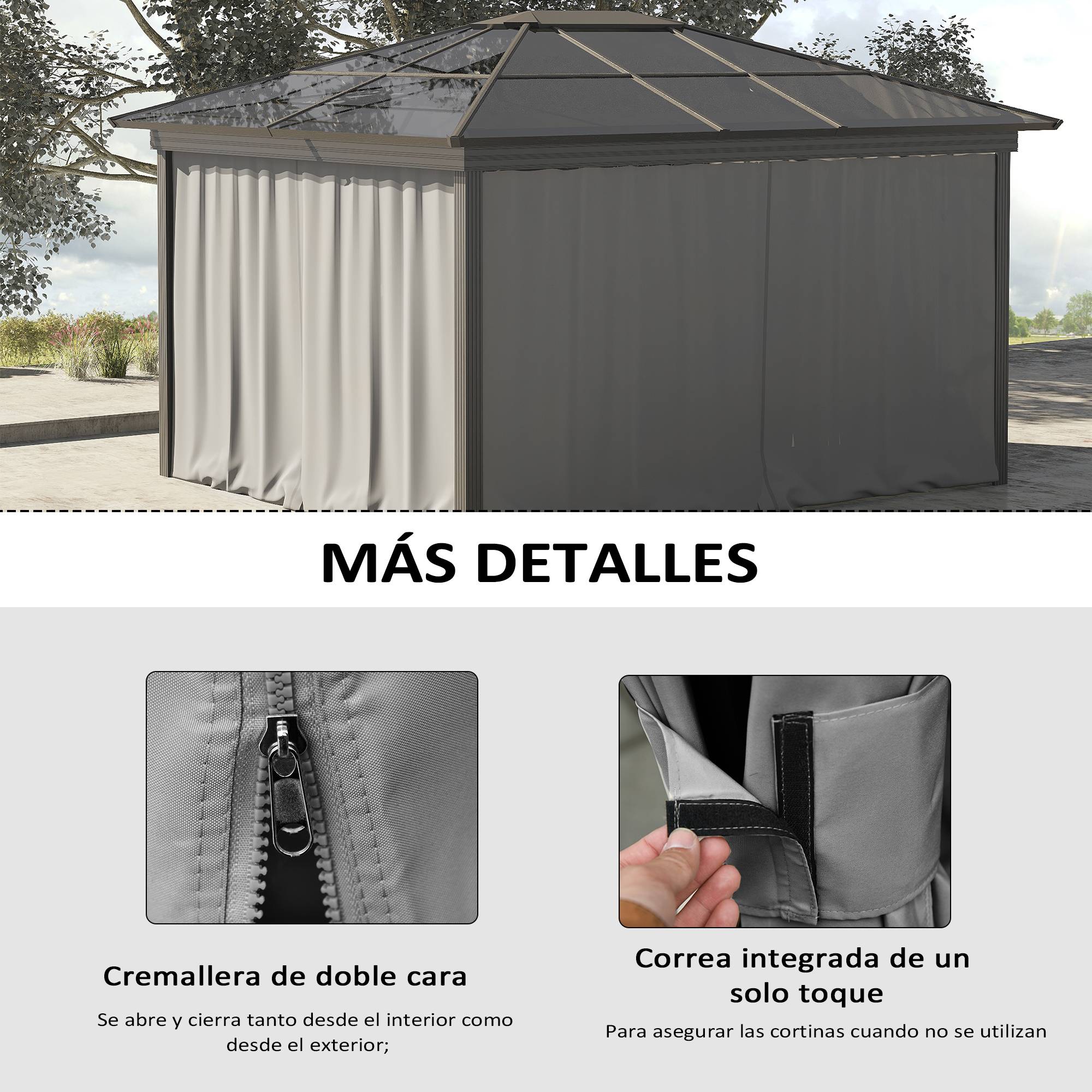 Kit 4 Parois Latérales pour Tonnelle 3x3m Polyester avec Zips et Crochets Intimité Gris Clair - ComfortXL Outdoor Living - Image 7