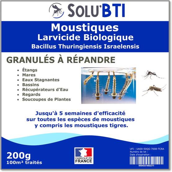 SOLU'BTI - Moustiques - 200 gr de Larvicide Biologique - BTI - Bacillus Thuringiensis - Image 1