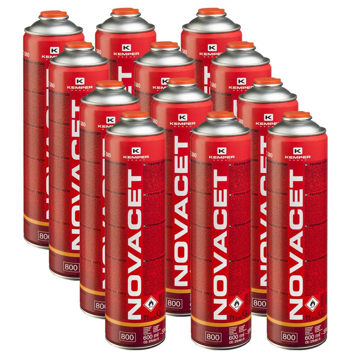 Pack de 12 Cartouches de gaz 330gr NOVACET Butane propane mix 600ml Valve 7/16 KEMPER - Image 1