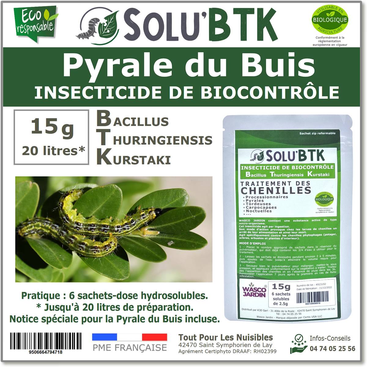 SoluBTK - Pyrale du buis 15gr Bacillus thuringiensis - Anti-Chenilles Utilisable en Agriculture Biologique - Image 1