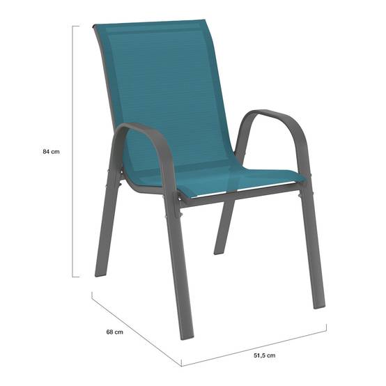 Salon de jardin MADRID table 190 CM et 8 chaises empilables bleu canard - Image 6