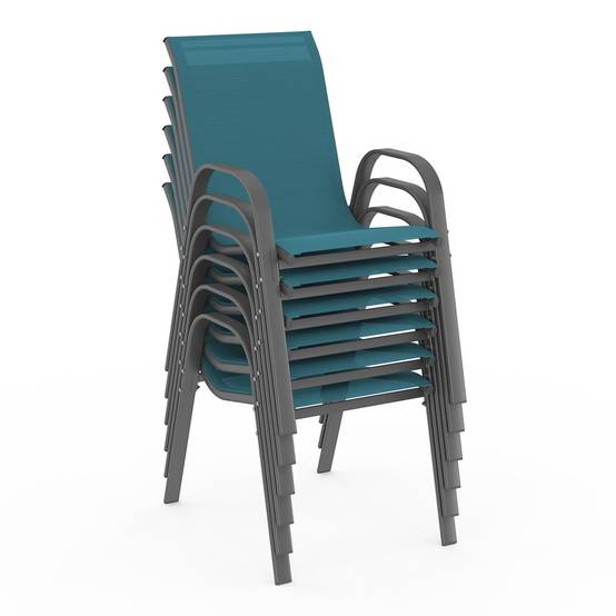 Salon de jardin MADRID table 190 CM et 8 chaises empilables bleu canard - Image 4