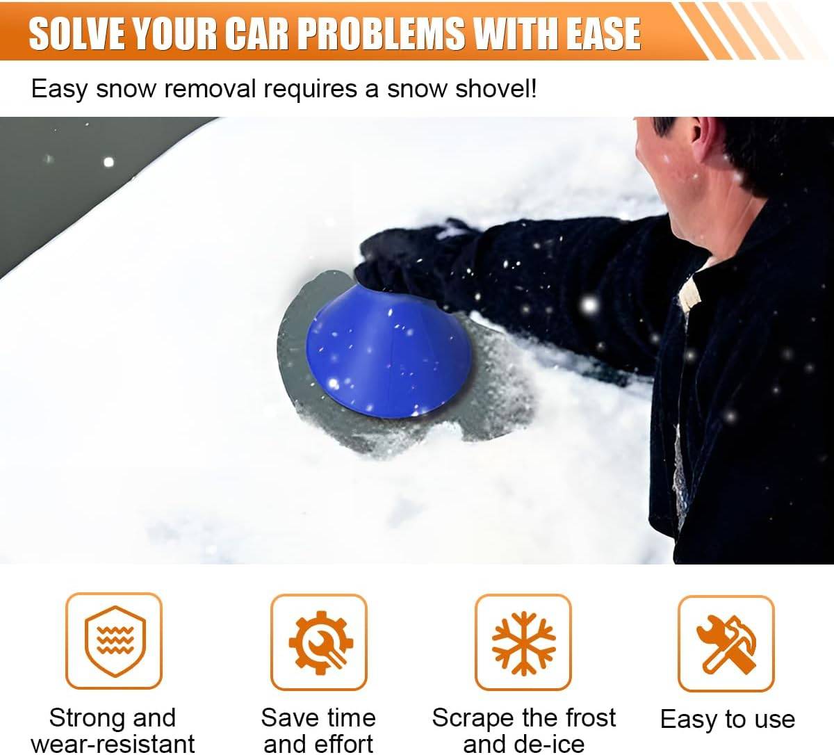 Pelle à glace magique pour voiture avec entonnoir, pelle à glace conique pour pare-brise, pelle à neige ronde pour voiture (bleu), lot de 2-Lytech - Image 3