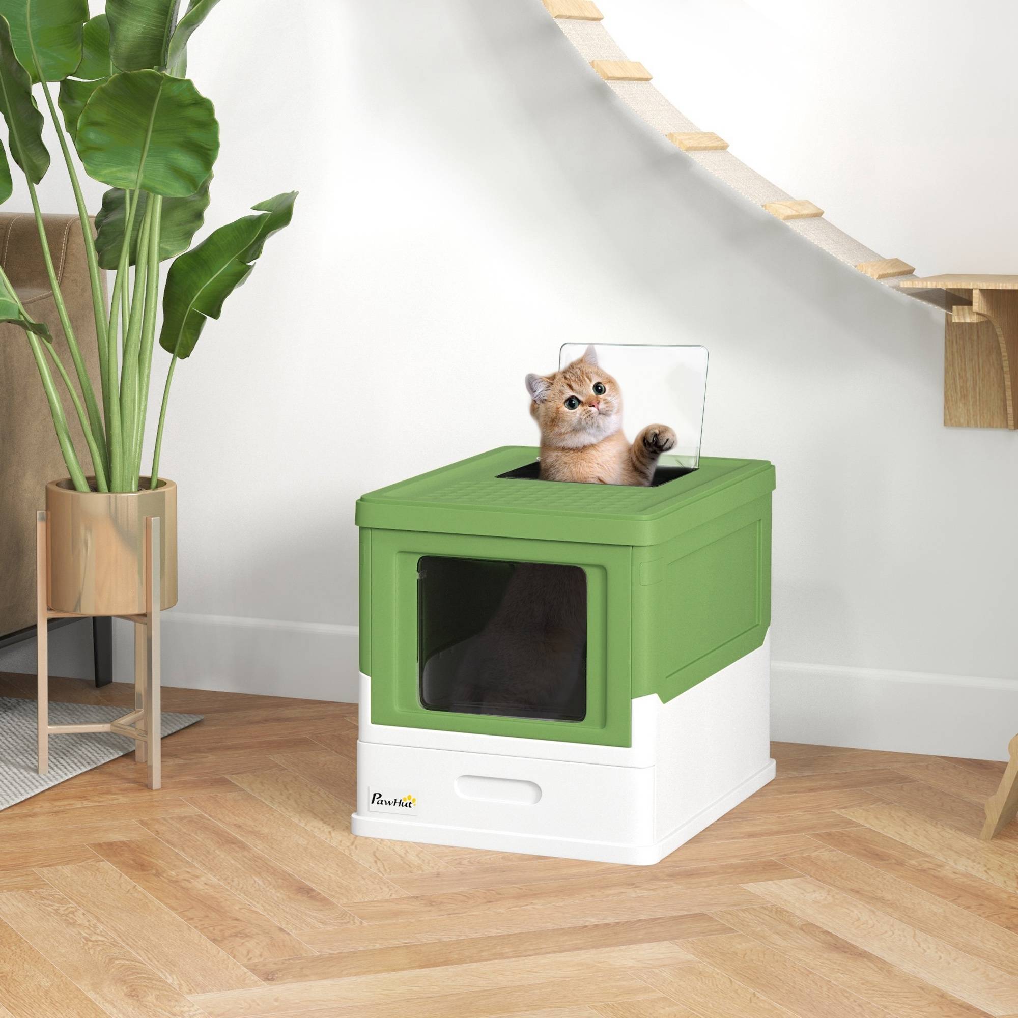 Bac à litière pliable double porte battante pelle 47,5 x 35,5 x 36,7 cm vert avocat - Image 4