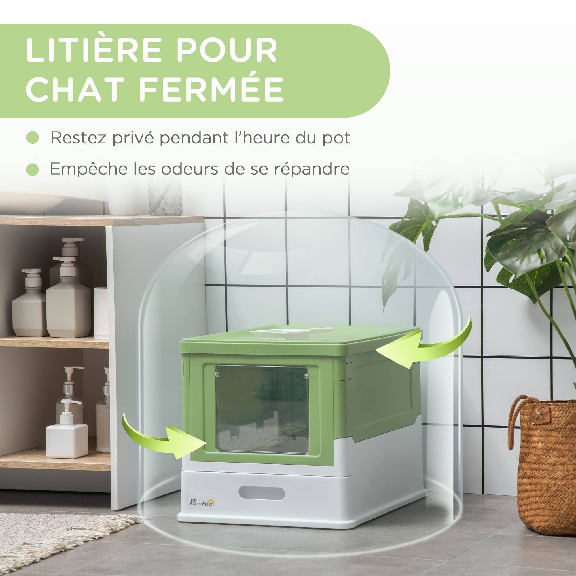 Bac à litière pliable double porte battante pelle 47,5 x 35,5 x 36,7 cm vert avocat - Image 8