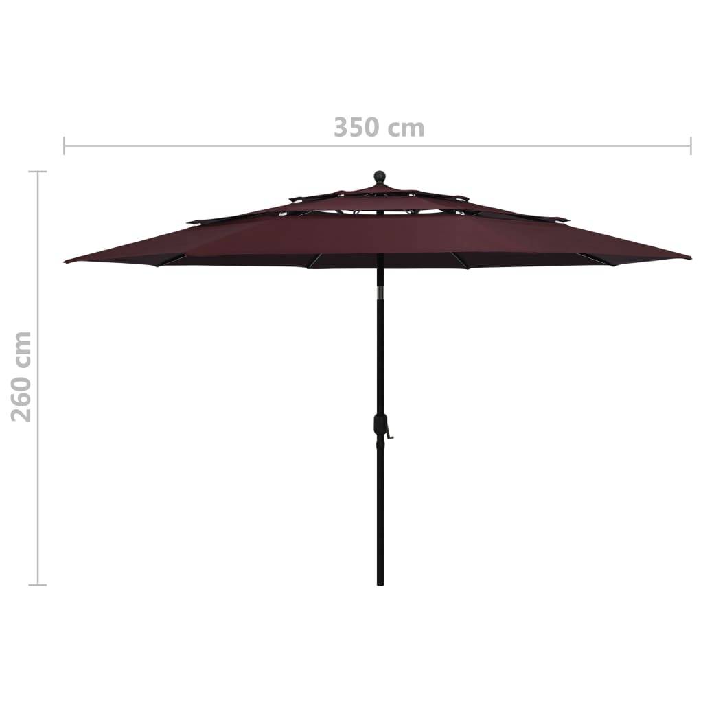 Helloshop26 - Parasol à 3 niveaux avec mât en aluminium 3,5 m bordeaux - Image 7