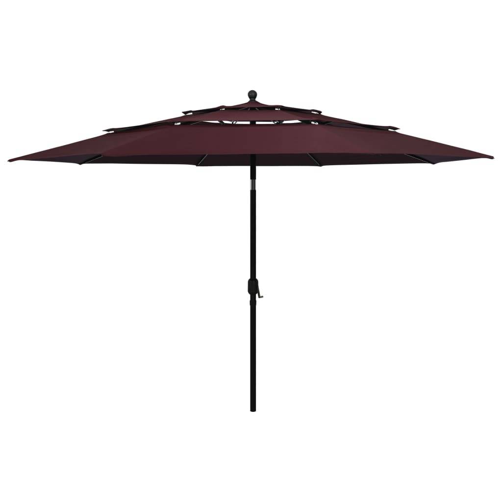 Helloshop26 - Parasol à 3 niveaux avec mât en aluminium 3,5 m bordeaux - Image 2