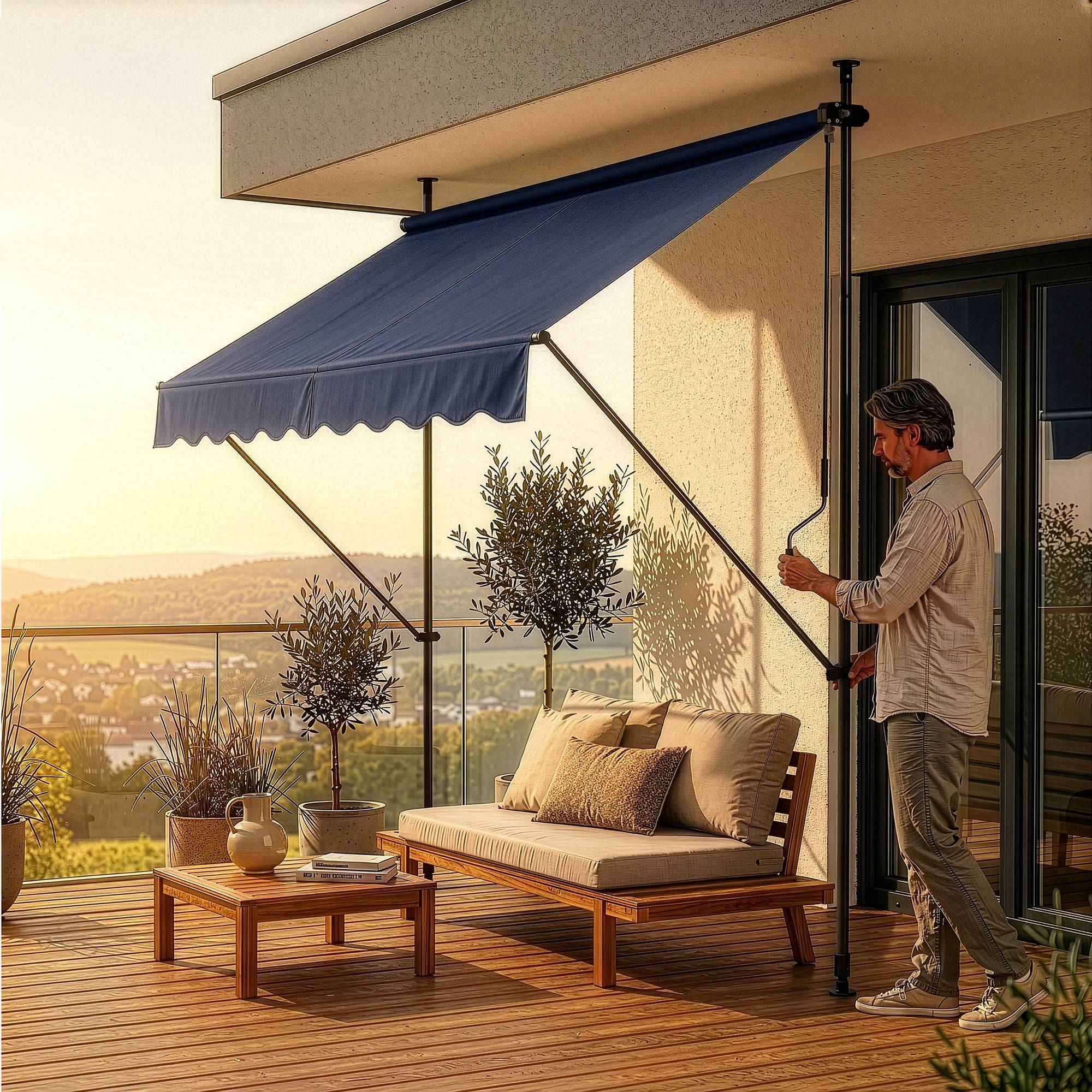 Pro.Tec - Store Banne Téléscopique Acier Polyester 200 x 120 x 220-309 cm Bleu Foncé [pro.tec] - Image 4