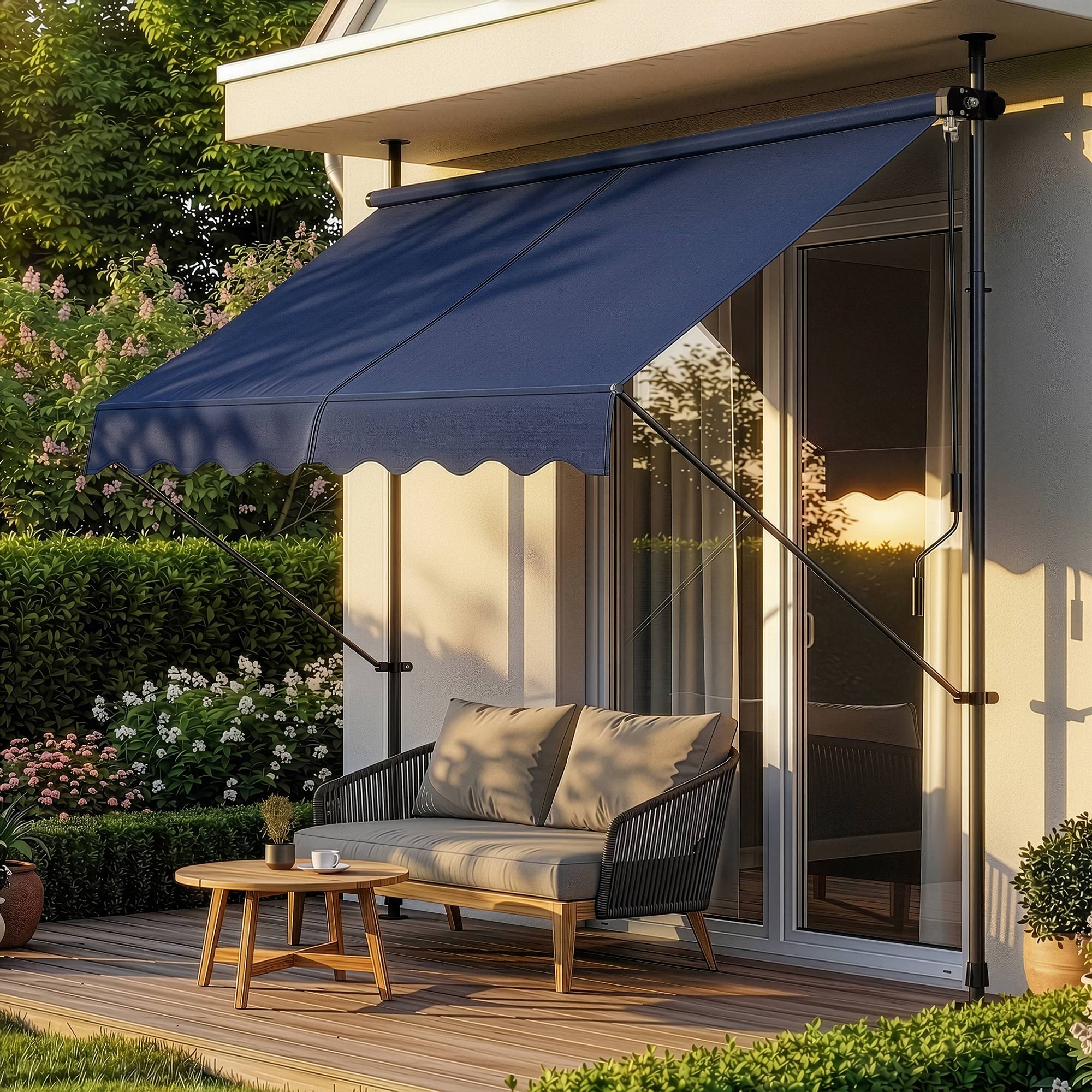 Pro.Tec - Store Banne Téléscopique Acier Polyester 200 x 120 x 220-309 cm Bleu Foncé [pro.tec] - Image 6