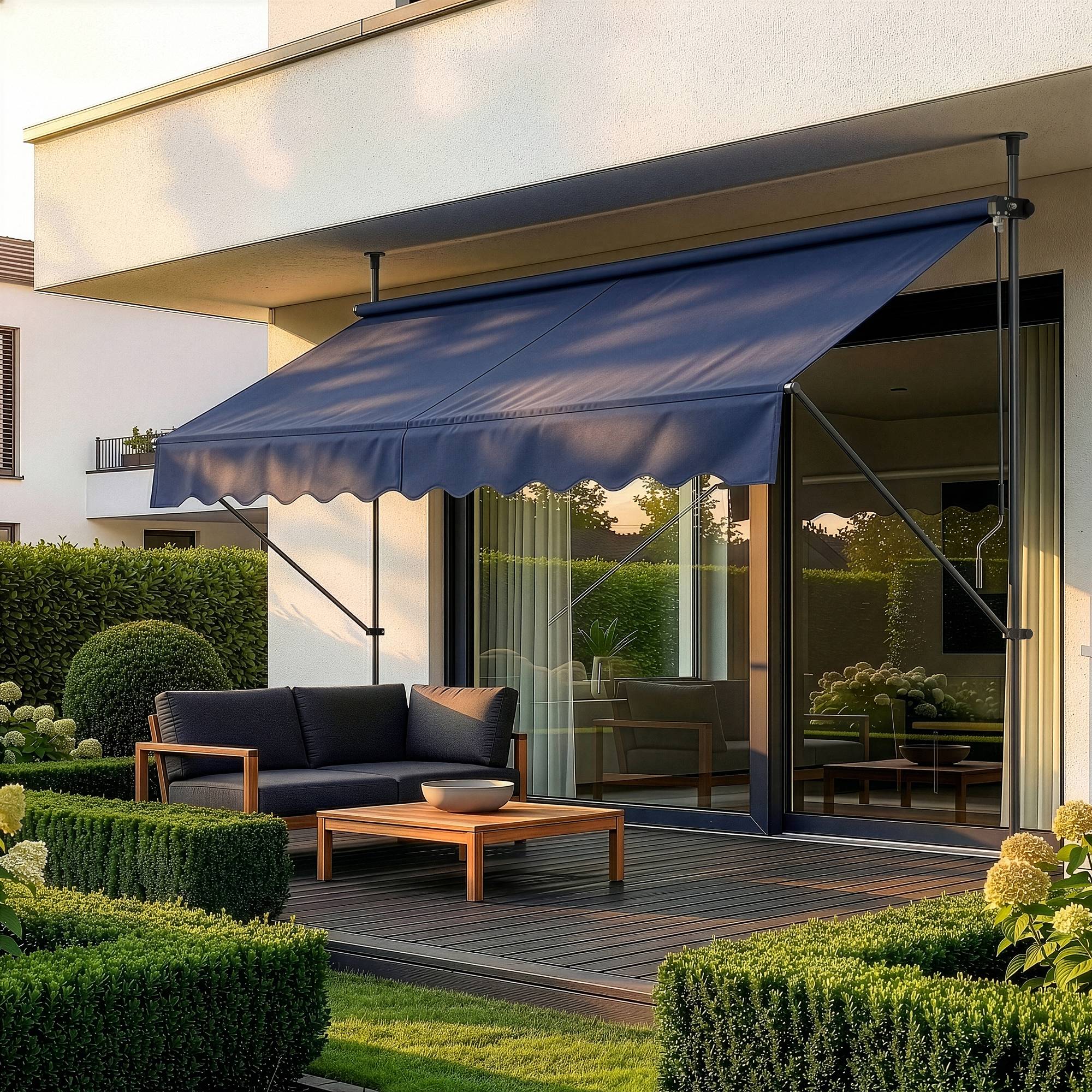 Pro.Tec - Store Banne Téléscopique Acier Polyester 200 x 120 x 220-309 cm Bleu Foncé [pro.tec] - Image 1