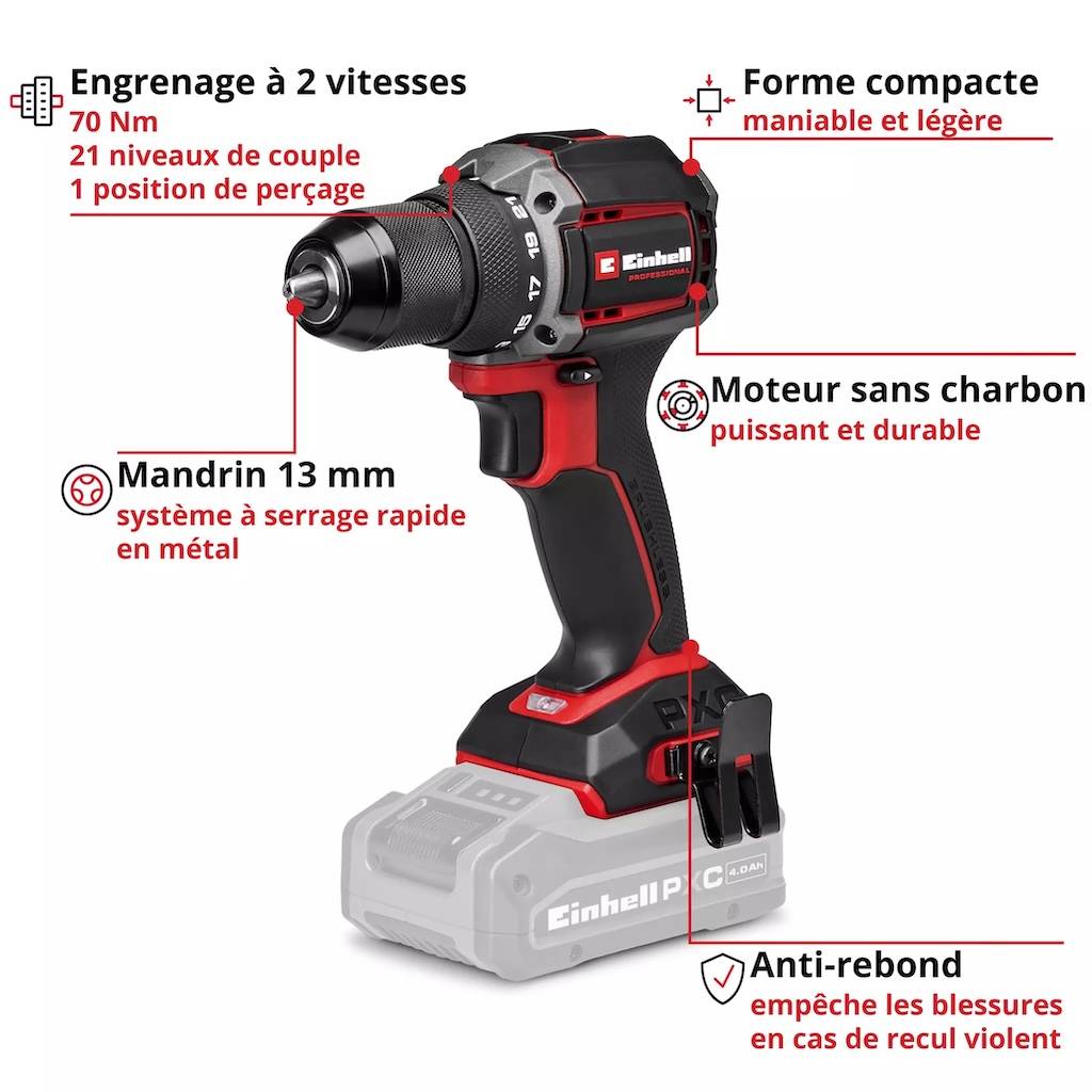 Einhell - Perceuse-visseuse sans fil - TP-CD 18/70-C Li BL-Solo - 70 Nm - Brushless - Power X-Change - Image 3