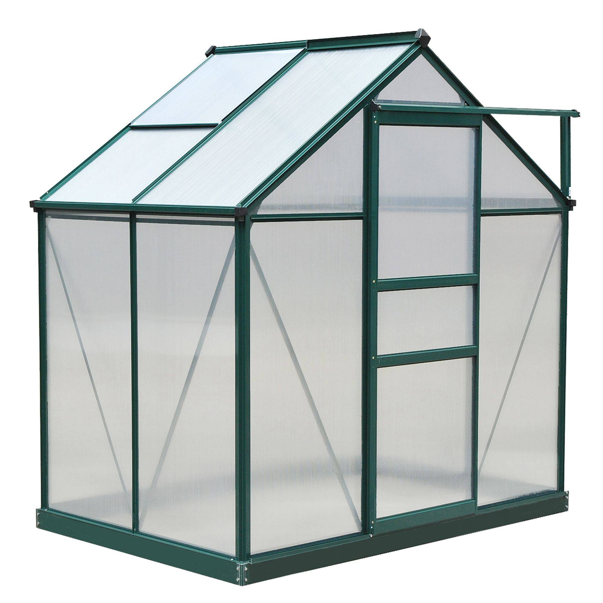 Sans Marque - Serre de jardin polycarbonate 190x132x201 cm UV 30+ fondation renforcée gouttière serre potager vert foncé - Image 2