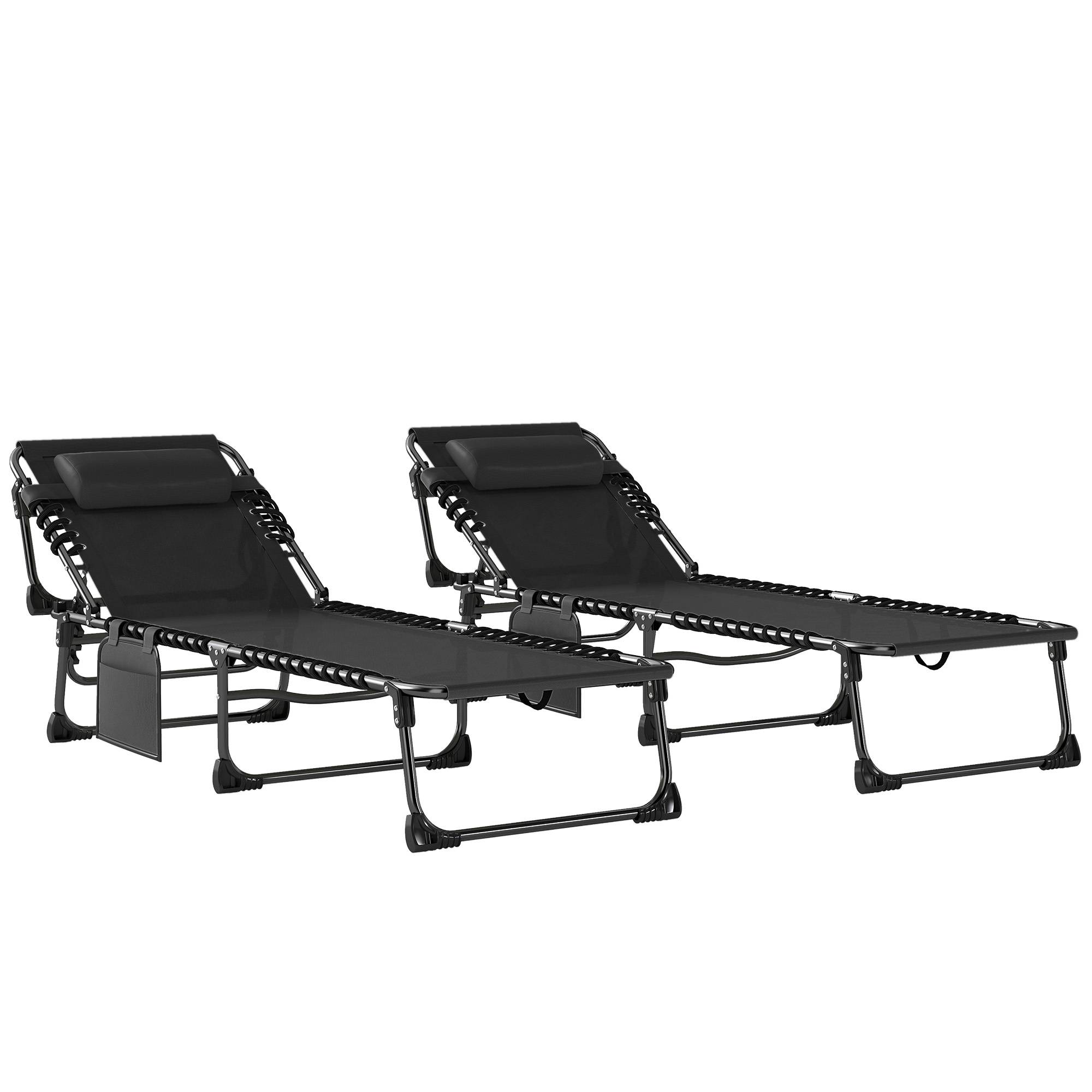 Lot 2 chaises longues jardin pliantes inclinables 5 positions coussins 57x200x38 cm noires - Image 1