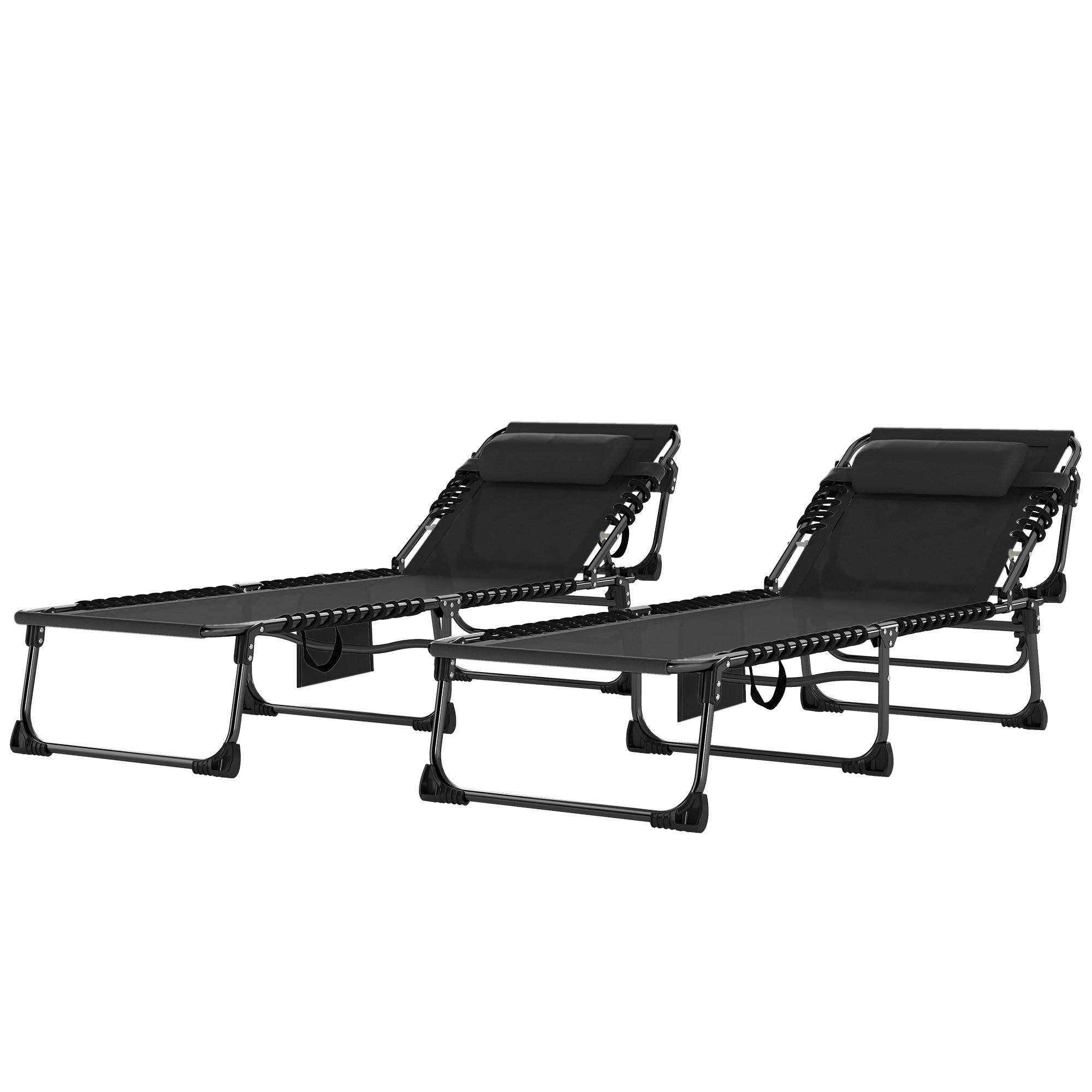 Lot 2 chaises longues jardin pliantes inclinables 5 positions coussins 57x200x38 cm noires - Image 2