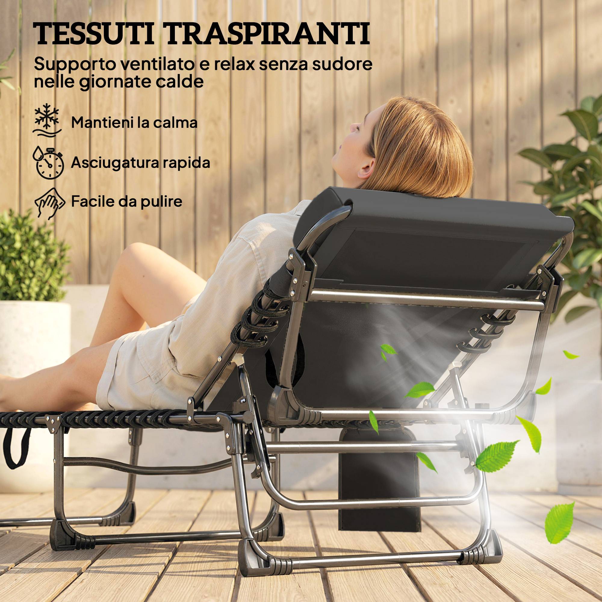 Lot 2 chaises longues jardin pliantes inclinables 5 positions coussins 57x200x38 cm noires - Image 7