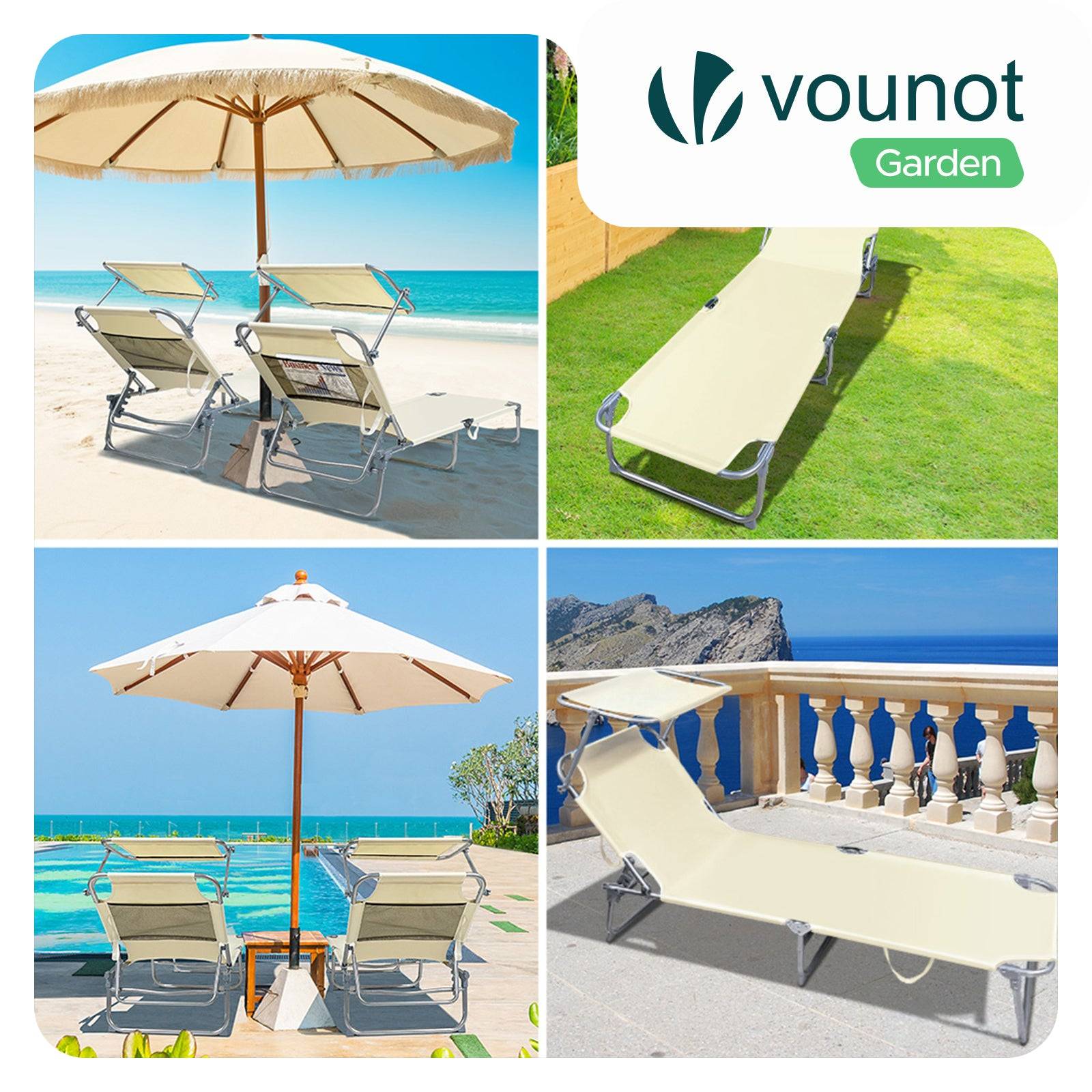 Vounot - Transat pare soleil Lot de 2 pcs Beige - Image 2