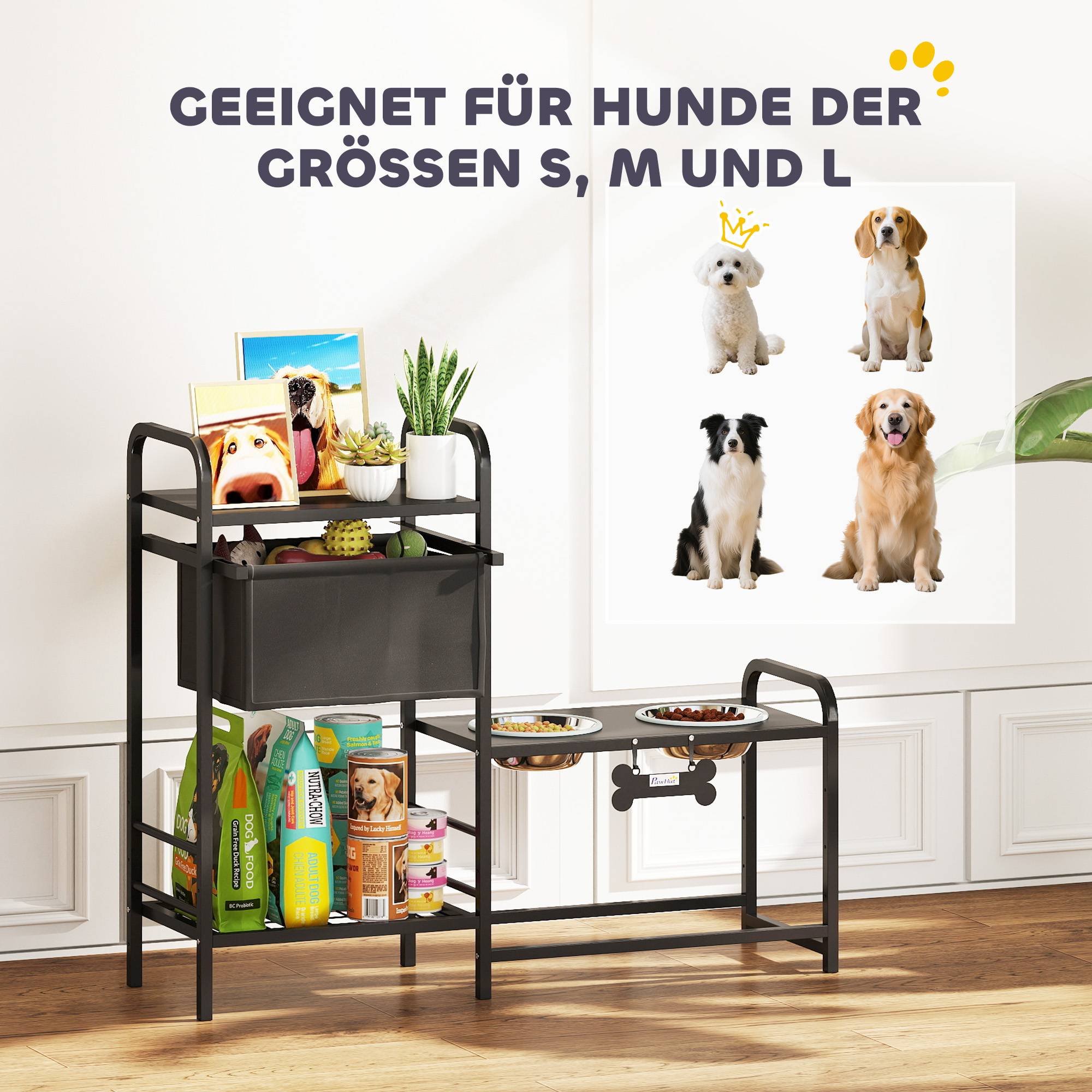 Support de gamelles pour chien acier noir 89.5 x 27 x 74 cm - PANGIVO - Image 10