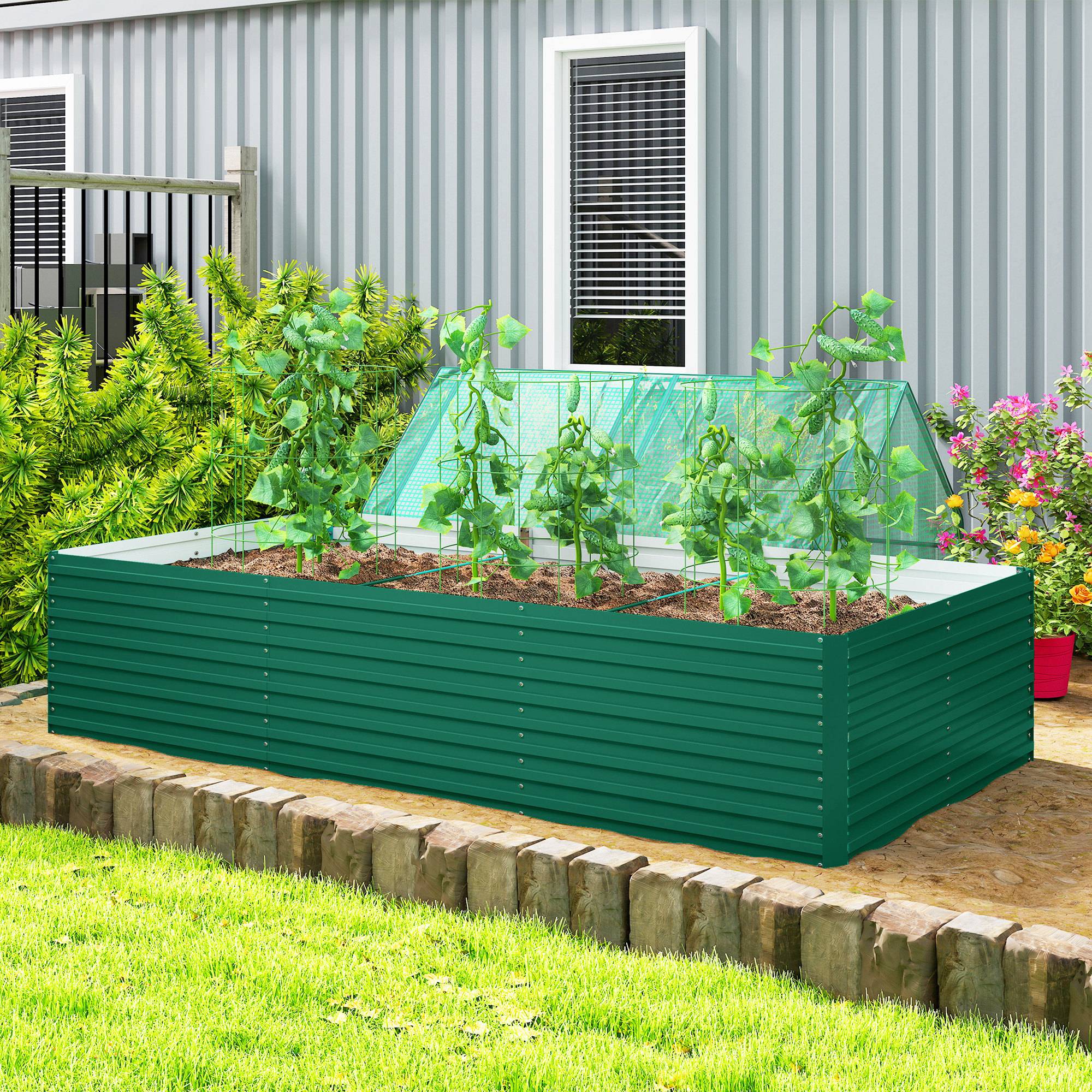Sans Marque - Jardinière surélevée galvanisée rectangulaire extérieur fond ouvert 240x120x60 cm vert - Image 3