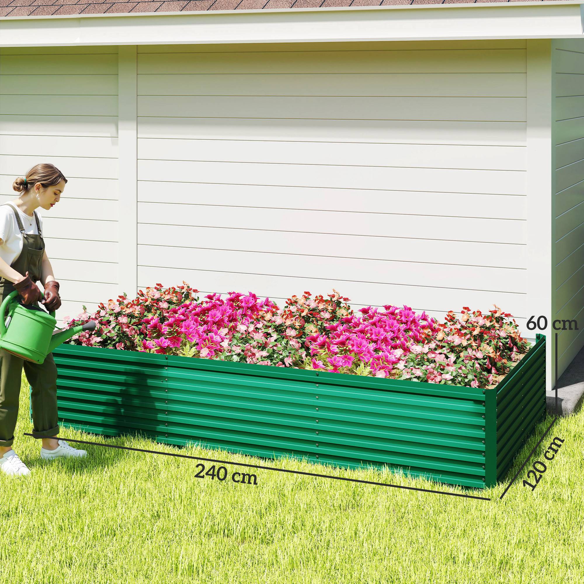 Sans Marque - Jardinière surélevée galvanisée rectangulaire extérieur fond ouvert 240x120x60 cm vert - Image 5