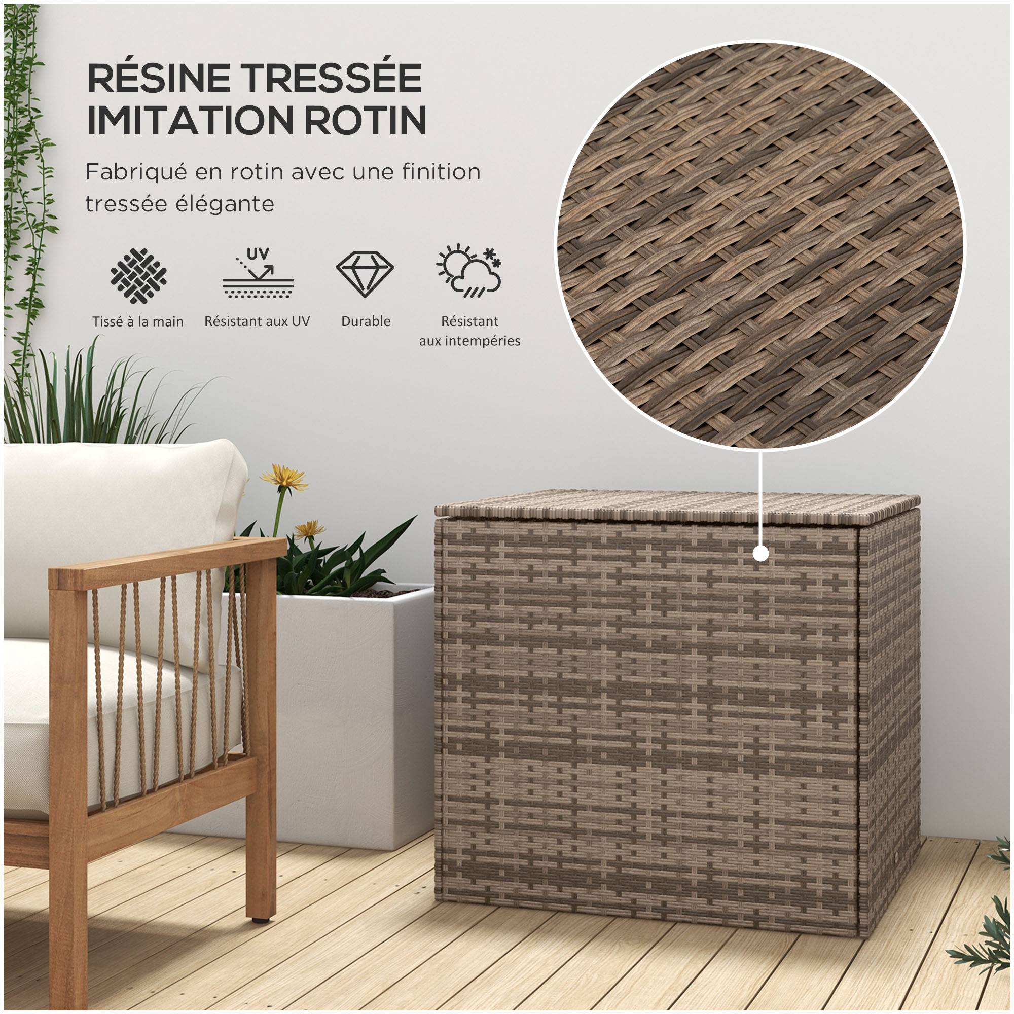 Coffre de jardin rotin synthétique 75 x 75 x 70 cm - PANGIVO - Image 8