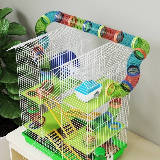 Grande cage hamster métal petits rongeurs avec tunnels 47x59cm Vert - ComfortXL Outdoor Living - Image 10