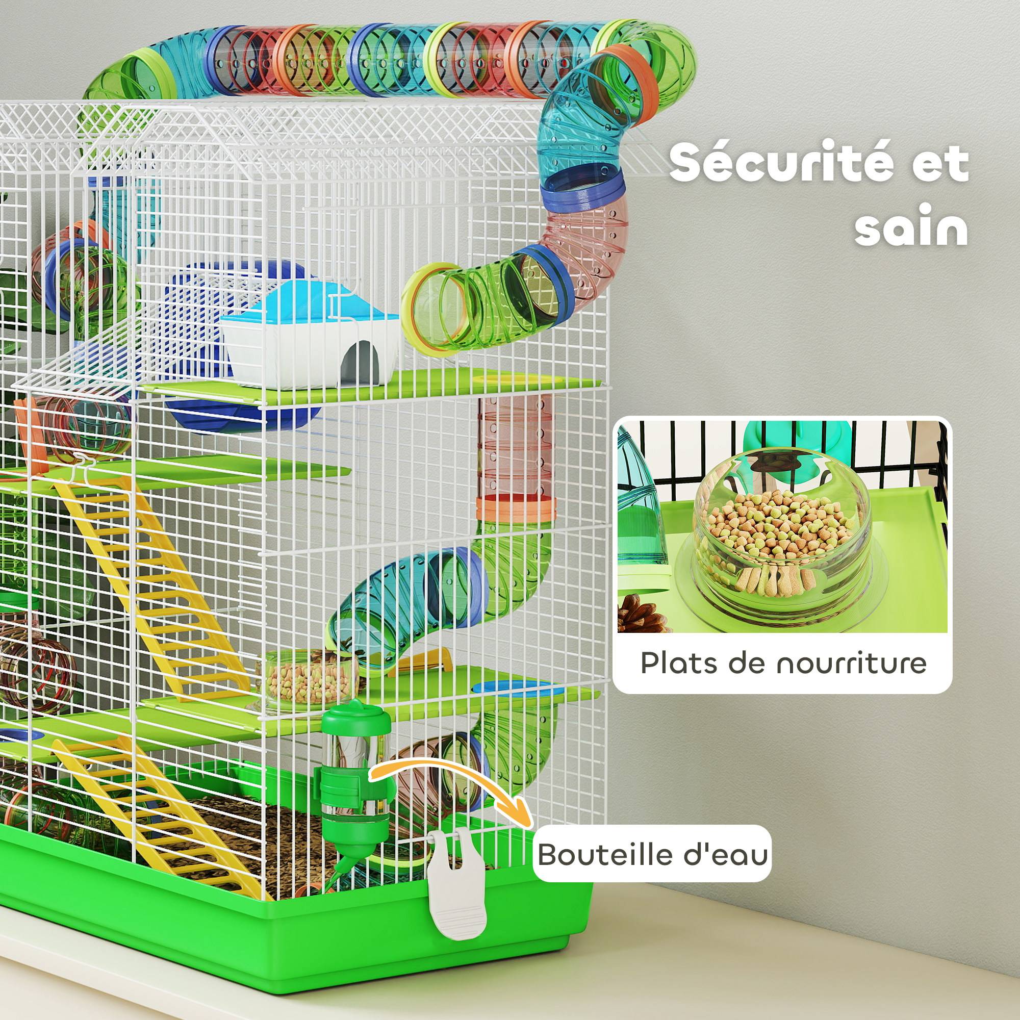 Grande cage hamster métal petits rongeurs avec tunnels 47x59cm Vert - ComfortXL Outdoor Living - Image 7