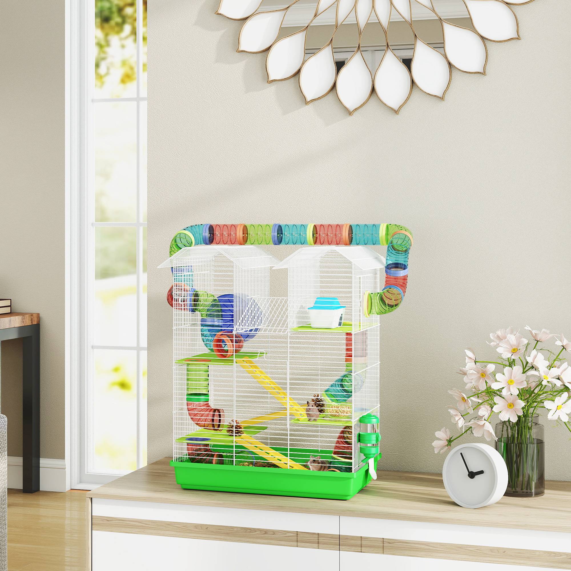 Grande cage hamster métal petits rongeurs avec tunnels 47x59cm Vert - ComfortXL Outdoor Living - Image 4