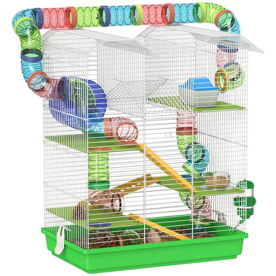 Grande cage hamster métal petits rongeurs avec tunnels 47x59cm Vert - ComfortXL Outdoor Living - Image 1