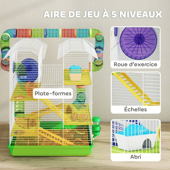 Grande cage hamster métal petits rongeurs avec tunnels 47x59cm Vert - ComfortXL Outdoor Living - Image 6