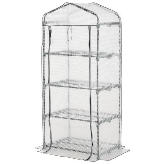 Mini serre de balcon étagères métal bâche PE pour semis de plantes 70x50x160cm blanc - ComfortXL Outdoor Living - Image 2